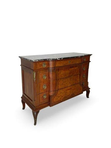 Commode - Noyer, Bois, Laiton, Marbre, Acajou