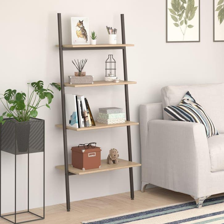 vidaXL Ladderrek met 4 schappen 64x34x150,5 cm lichtbruin en, Huis en Inrichting, Kasten | Boekenkasten, Nieuw, Verzenden