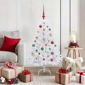 vidaXL Kunstmatige Hinged Kerstboom Wit 120 cm PVC en Staal, Verzenden, Nieuw