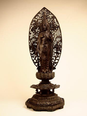 Large Japanese Bronze Hiten Kannon  Statue with Openwork