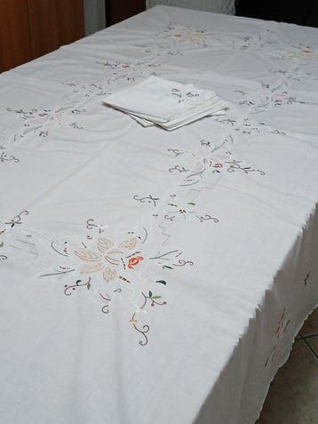 Tafelkleed - 250 cm - 170 cm - Vintage katoenen tafelkleed