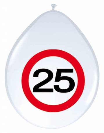 Ballonnen 25 Jaar Verkeersbord 30cm 8st, Hobby en Vrije tijd, Verzenden, Nieuw