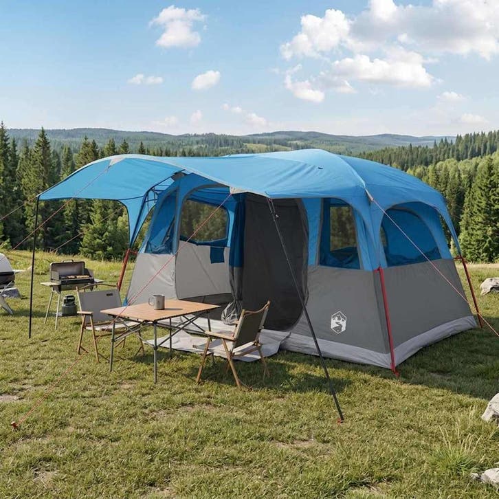 vidaXL Tunneltent met dak Blauw 427 x 305 x 205 cm Polyester, Caravans en Kamperen, Tenten, Nieuw, Verzenden