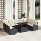 vidaXL Tuinbank Set met kussen met opslag 10 pcs Zwart Poly, Verzenden, Nieuw