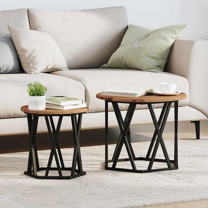 vidaXL Bijzettafel 2 st hergebruikt hout 50 x 50 x 40 cm, Huis en Inrichting, Tafels | Salontafels, Nieuw, Verzenden