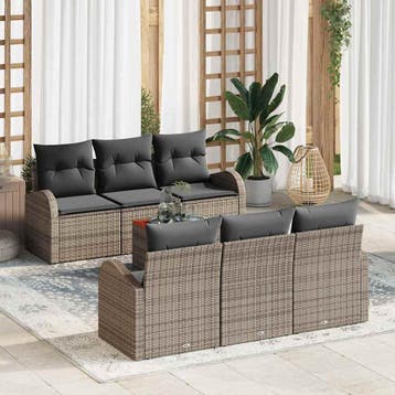 vidaXL Tuinbank Set 7 st Grijs poly rattan, Verzenden, Nieuw