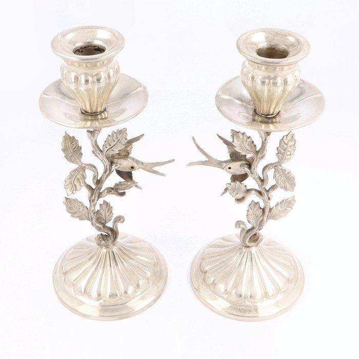 Spanje ca. 1950 - Vogel Decor - Kandelaar - .915 zilver, Antiquités & Art, Antiquités | Argent & Or