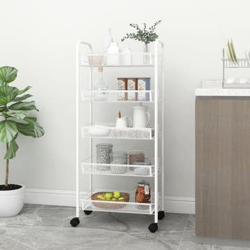vidaXL Keukentrolley 5-laags 46x26x105 cm ijzer wit, Verzenden, Nieuw