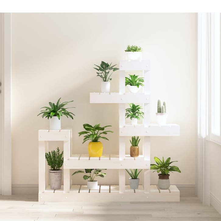 vidaXL Plantenstandaard 92x25x97 cm massief grenenhout wit, Tuin en Terras, Bloembakken en Plantenbakken, Nieuw, Verzenden