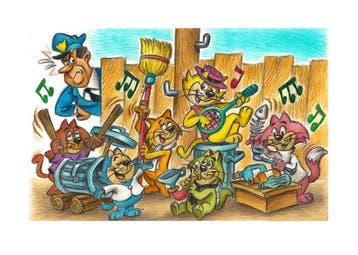 Joan Vizcarra Giclée - Top Cat Playing Music with the Gang –
