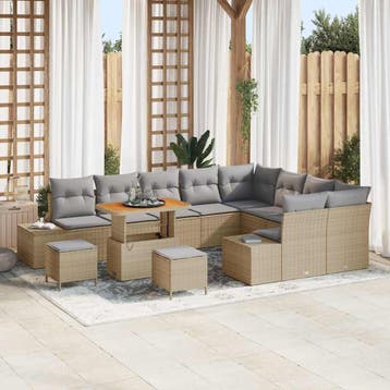 vidaXL Tuinbank Set 12 st 11-Aantal zitplaatsen Beige Poly, Verzenden, Nieuw