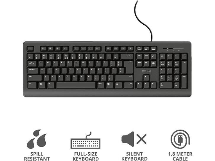 Trust -  Toetsenbord Primo Azerty Zwart, Computers en Software, Toetsenborden, Nieuw, Bedraad, Verzenden