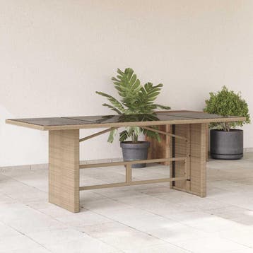 vidaXL Tuintafel met glazen blad 190x80x75 cm poly rattan, Tuin en Terras, Verzenden, Nieuw