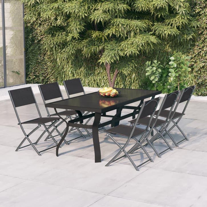 vidaXL 7-delige Tuinset grijs en zwart, Tuin en Terras, Tuinsets en Loungesets, Tuinset, Nieuw, Verzenden