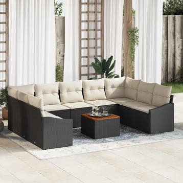 vidaXL Tuinbank Set 10 st Zwart poly rattan, Verzenden