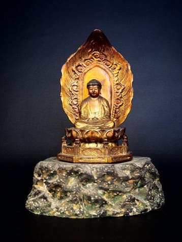 Amida Nyorai (Amitabha Buddha) Seated Statue with Flame Halo