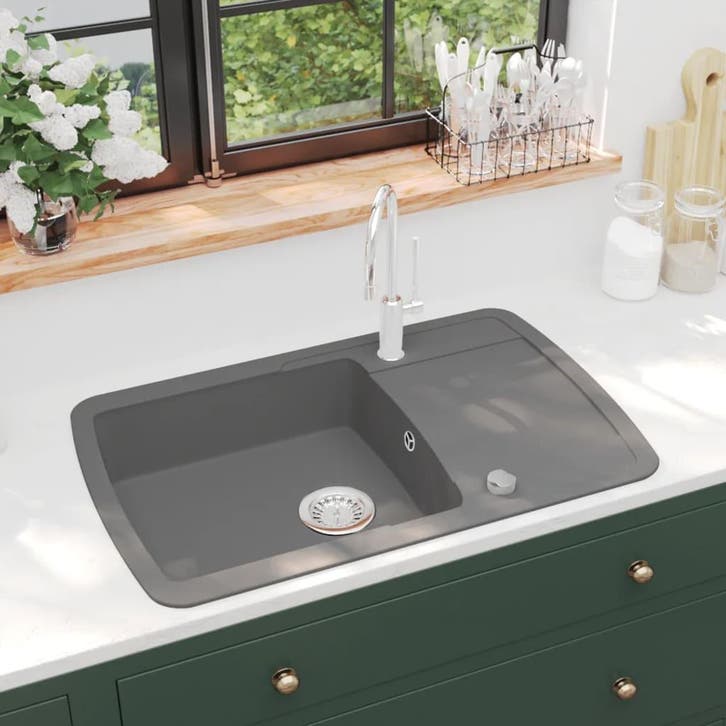 vidaXL Gootsteen enkele bak graniet grijs, Maison & Meubles, Cuisine | Éléments de cuisine, Envoi