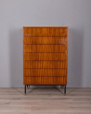Commode - Bois, Métal - Commode en teck à sept tiroirs avec