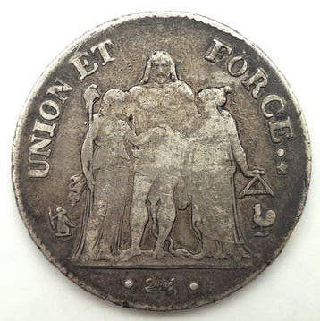 France. Directoire (1795-1799). 5 Francs An 7-A Union et