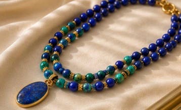 Verfijnd lapis lazuli- en malachietsteen; set met twee