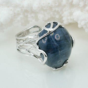 Zilver - Ring - Natuurlijke blauwe cyaniet
