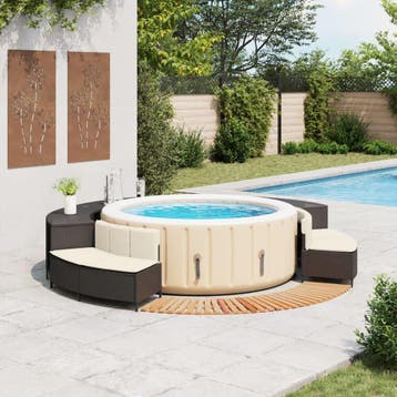 vidaXL Hottub-ombouw poly rattan en massief acaciahout zwart, Verzenden