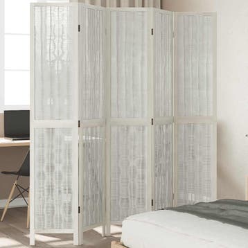 vidaXL Kamerscherm met 5 panelen massief paulowniahout wit, Verzenden