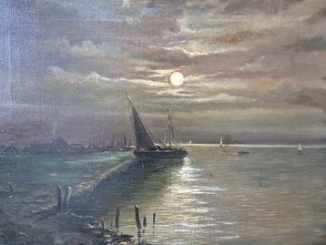 École allemande (XIX) - Segelschiff im Mondlicht vor dem
