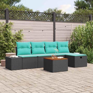 vidaXL Tuinbank Set 6 st Zwart poly rattan, Verzenden, Nieuw