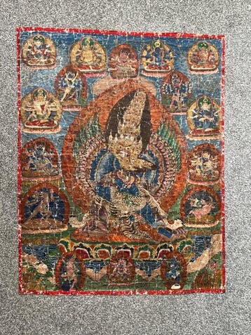 Tibetaanse thangka met boeddhistische godheid Mahottara, Antiek en Kunst