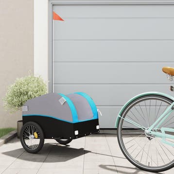 vidaXL Fietstrailer 30 kg ijzer zwart en blauw, Verzenden, Nieuw