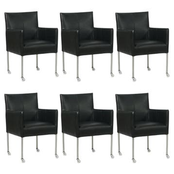 Set van 6 Leren eetkamerstoelen Desire - Granada Black, Ophalen of Verzenden