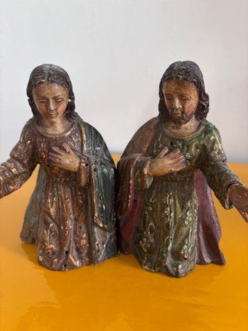 Figuur - Paar koloniale sculpturen - Maria en Jozef - Hout