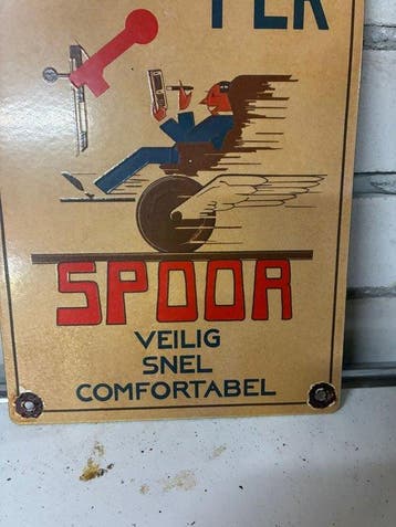 Vintage Spoorwegen emaille reclamebord – “Reist per Spoor” –