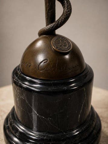 sculptuur, Gesigneerde Esculaap / Staf van Asklepios – nr.