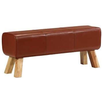 vidaXL Bokbank 110 cm echt leer en massief mangohout bruin, Huis en Inrichting, Verzenden, Nieuw