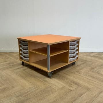 Klassehout verrijdbare schoolkast + 10 lades (hxbxd)