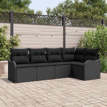 vidaXL Tuinbank Set met opslag 5 pcs Zwart poly rattan, Verzenden, Nieuw