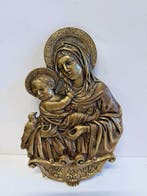 Reliëf, Virgen María con Niño - Ave Maria - 24.5 cm - Brons, Antiek en Kunst