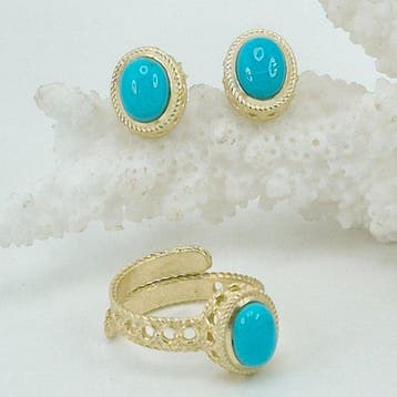 Turquoise - Zilver, Verguld - 2-delige sieradenset -