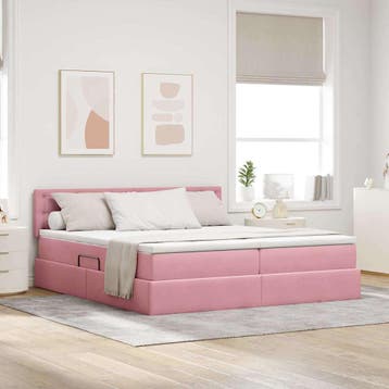 vidaXL LED opbergbed met matras Roze 180 x 200 cm Fluweel, Verzenden, Nieuw