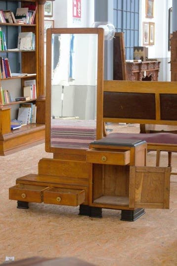 Kabinet - Hout, Glas, Ecopelle - Toilettafel Art Déco