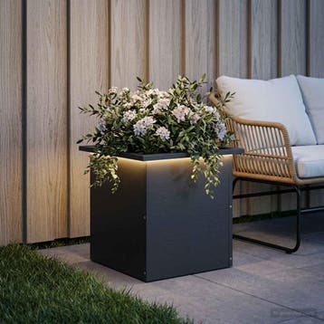 vidaXL Tuinplantenbak met led Zwart 40 x 40 x 40 cm Staal, Verzenden, Nieuw