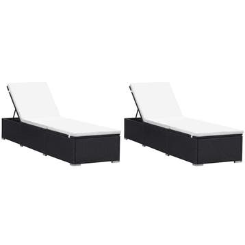 vidaXL Ligbedden met kussens 2 st poly rattan zwart, Verzenden