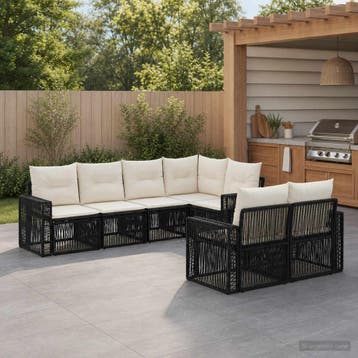 vidaXL Tuinbank Set 7 st 7-Aantal zitplaatsen Zwart en Crème, Verzenden, Nieuw