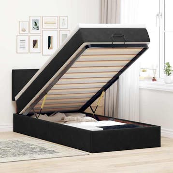 vidaXL Bed poef met matras en LEDs 80x200 cm fluweel zwart, Verzenden, Nieuw