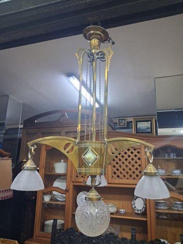 Plafondlamp - Verguld messing, Antiek en Kunst