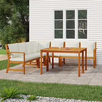 vidaXL 7-delige Tuinset met kussens massief acaciahout, Verzenden, Nieuw, Tuinset