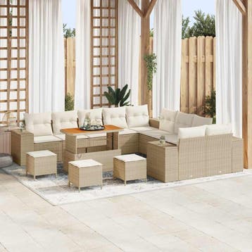 vidaXL Tuinbank Set 14 st Beige en Crème poly rattan, Verzenden, Nieuw