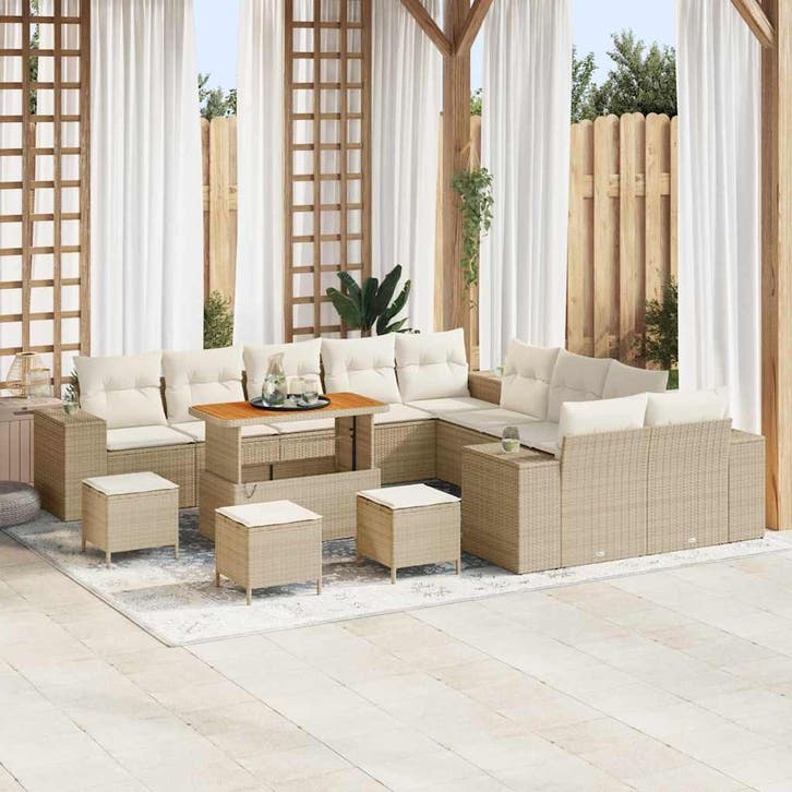 vidaXL Tuinbank Set 14 st Beige en Crème poly rattan, Tuin en Terras, Tuinsets en Loungesets, Nieuw, Verzenden